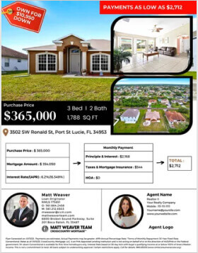 Monthly and down payment listing flyer example