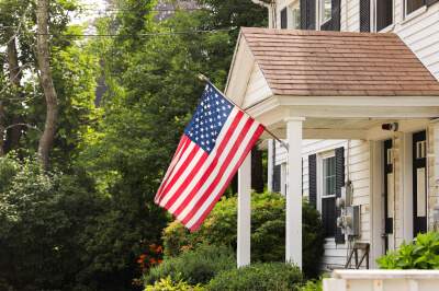 Home purchased using a VA Loan displays the American flag.