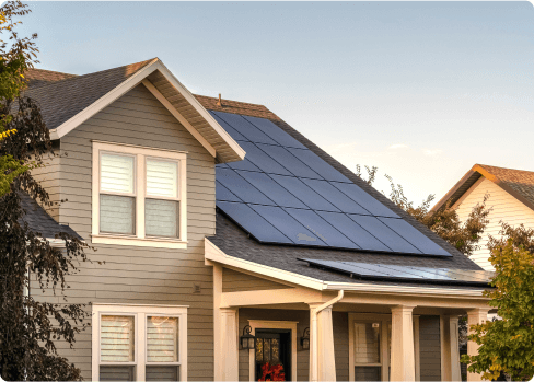 A view of solar panels on the roof of an energy-efficient home